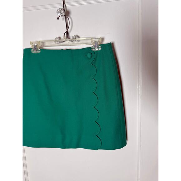 J. Crew Women's Green Wool Blend Short Scalloped Mini Skirt Prep Size 8 - Picture 2 of 8